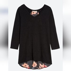 Le Lis Stitch Fix Black Floral 3/4 Sleeve Knit Top Size S